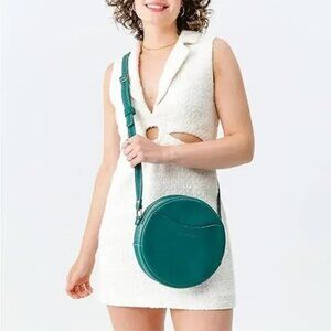 Portland Leather Circle Crossbody Bag, Peacock color, size Small